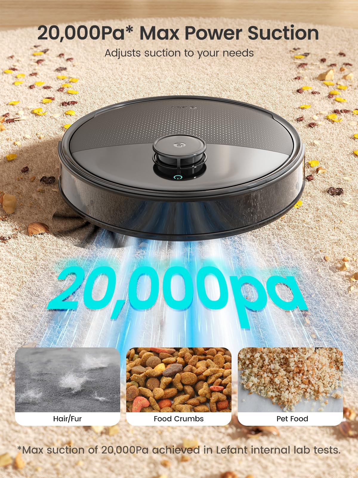 Lefant Robot Vacuum and Mop, 20000Pa Suction, 90-Day Self-Emptying, Obstacle Avoidance, Auto Mop Washing&Drying, All-in-One for Pet Hair Carpet, 5G WiFi Alexa/APP/iWatch Control, M3 Max