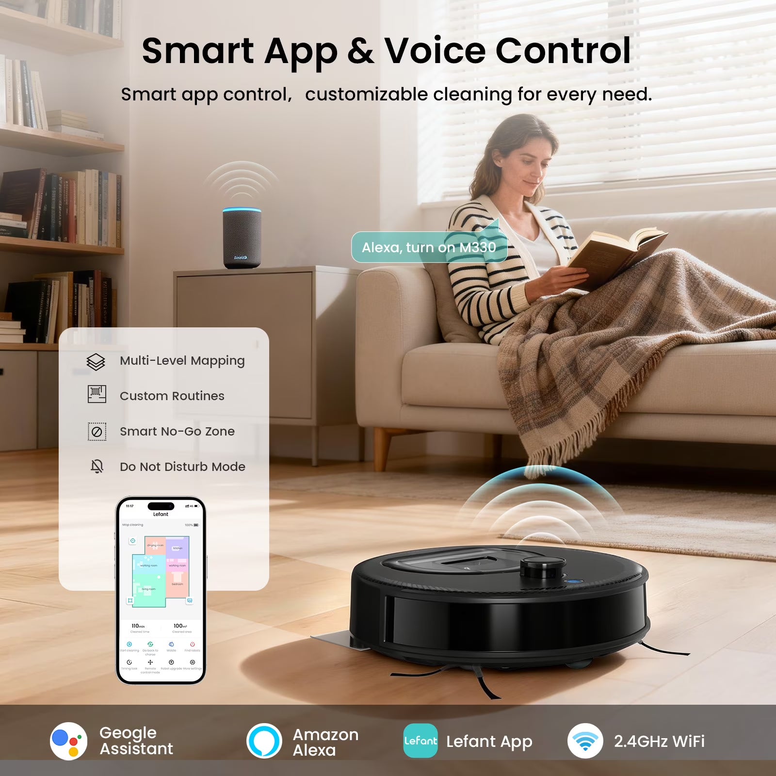 Lefant M330 Robot Vacuum and Mop with LiDAR Navigation, 450ml Visible Dustbin with Obstacle Avoidance, Perfect for Hardwood Carpets