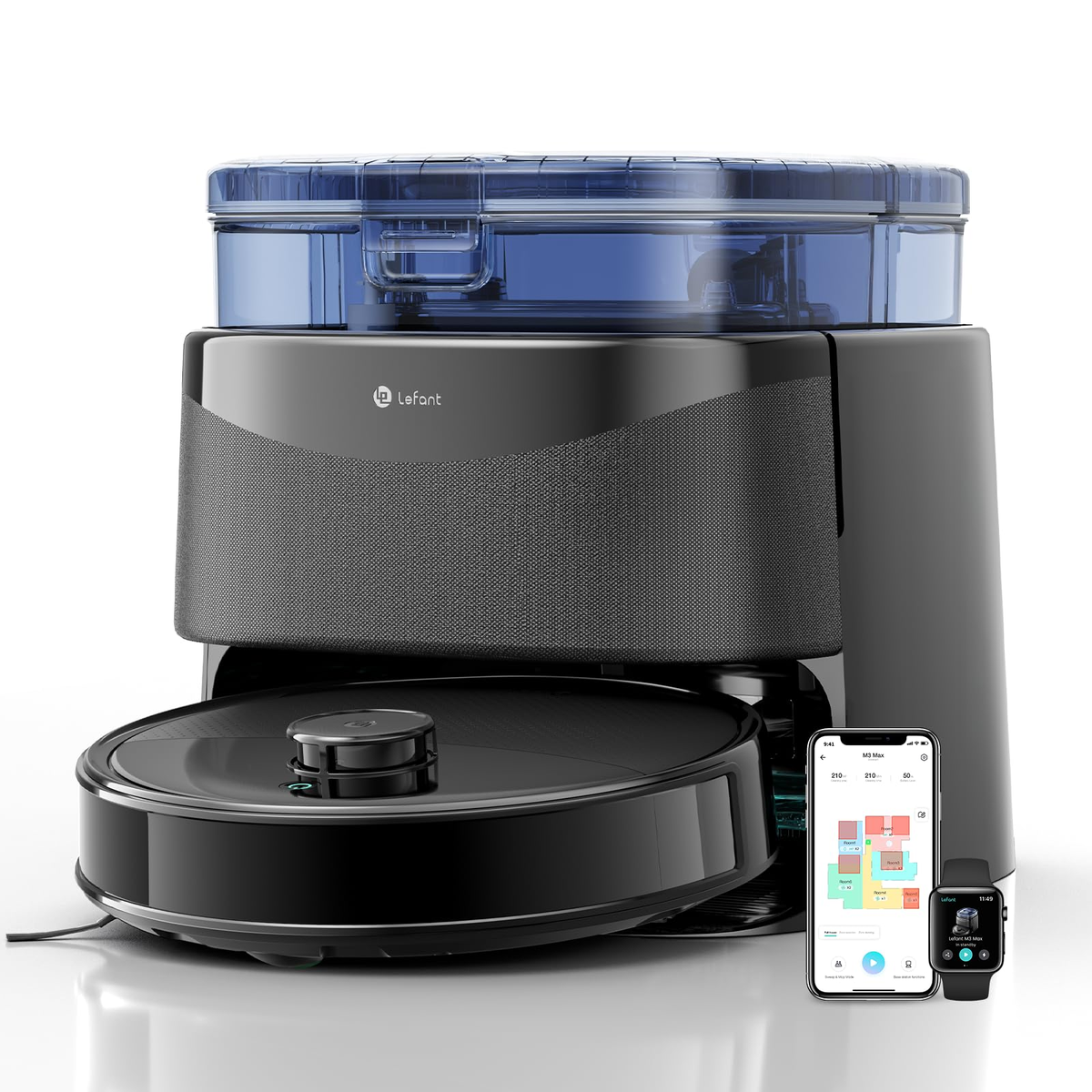 Lefant Robot Vacuum and Mop, 20000Pa Suction, 90-Day Self-Emptying, Obstacle Avoidance, Auto Mop Washing&Drying, All-in-One for Pet Hair Carpet, 5G WiFi Alexa/APP/iWatch Control, M3 Max