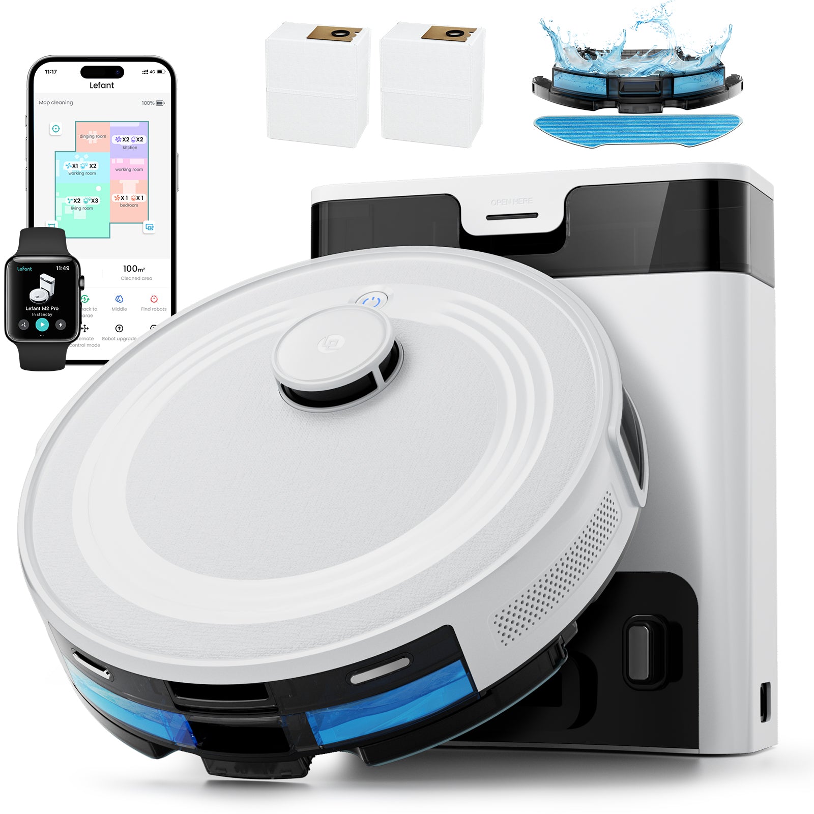Lefant M2 Pro Robot Vacuum and Mop, 6000Pa Self-Emptying LiDAR Vacuum | Robotic Vacuum & Mop with LiDAR Navigation, PSD Obstacle Avoidance, Multi-Floor Mapping, 140min Battery, WiFi/Alexa