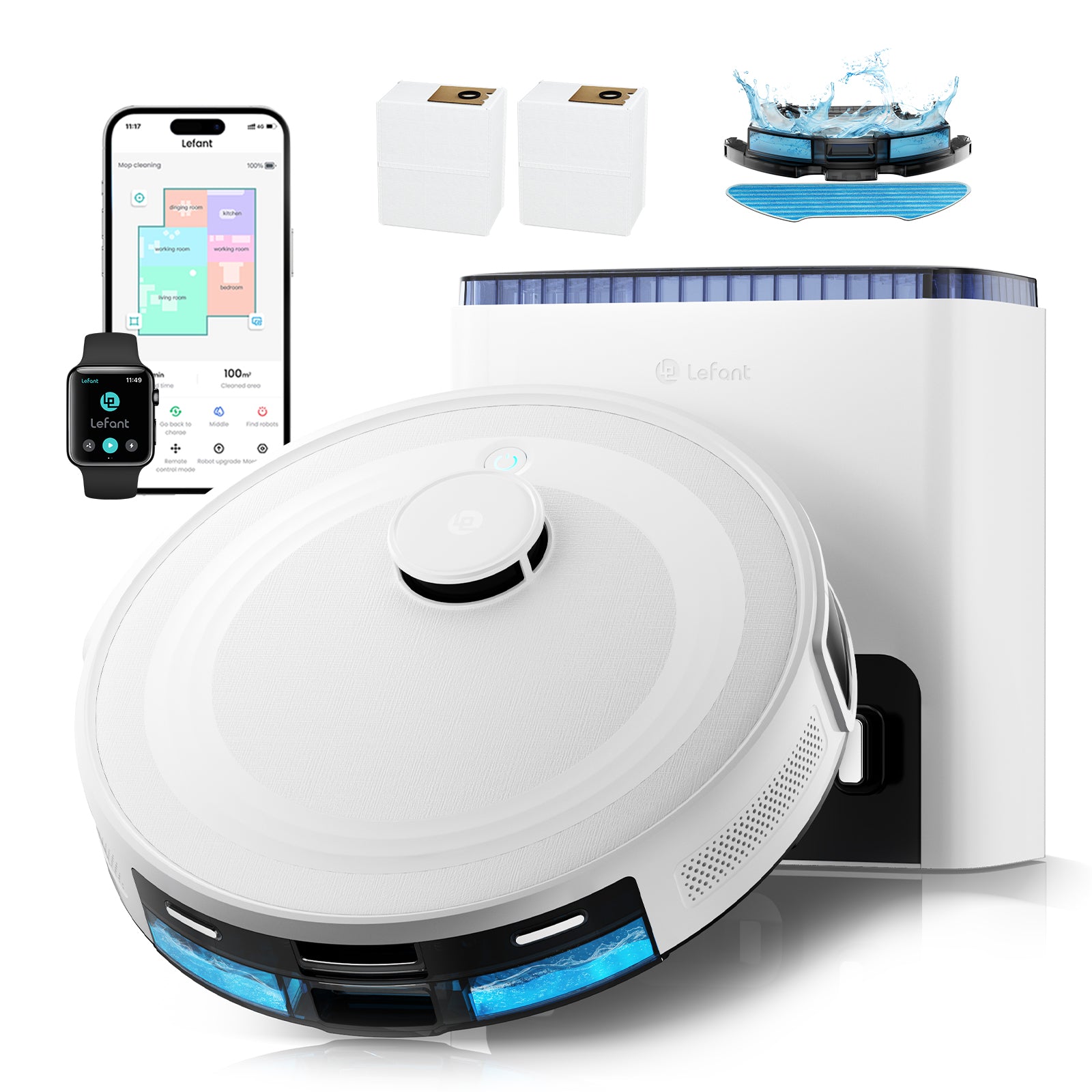 Lefant M2L Plus Robot Vacuum and Mop, 75-Day Self-Emptying, 6000Pa Powerful Suction, Multi-Floor Mapping, Customized Cleaning, 130-Min Runtime, 2.4G/5G WiFi, Alexa & App Control