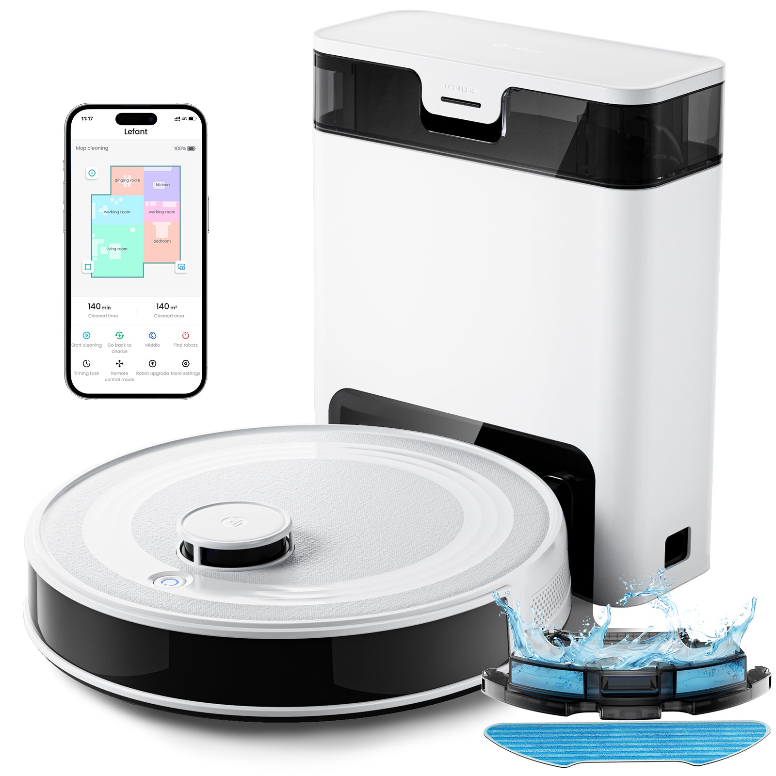 Lefant M2S Pro Robot Vacuum and Mop ,10000Pa, 240Min, Self-Emptying,190° PSD Obstacle Avoidance, dToF LiDAR Multi-Floor Mapping, APP Customized Cleaning, Carpet Detection, 5200mAh Battery