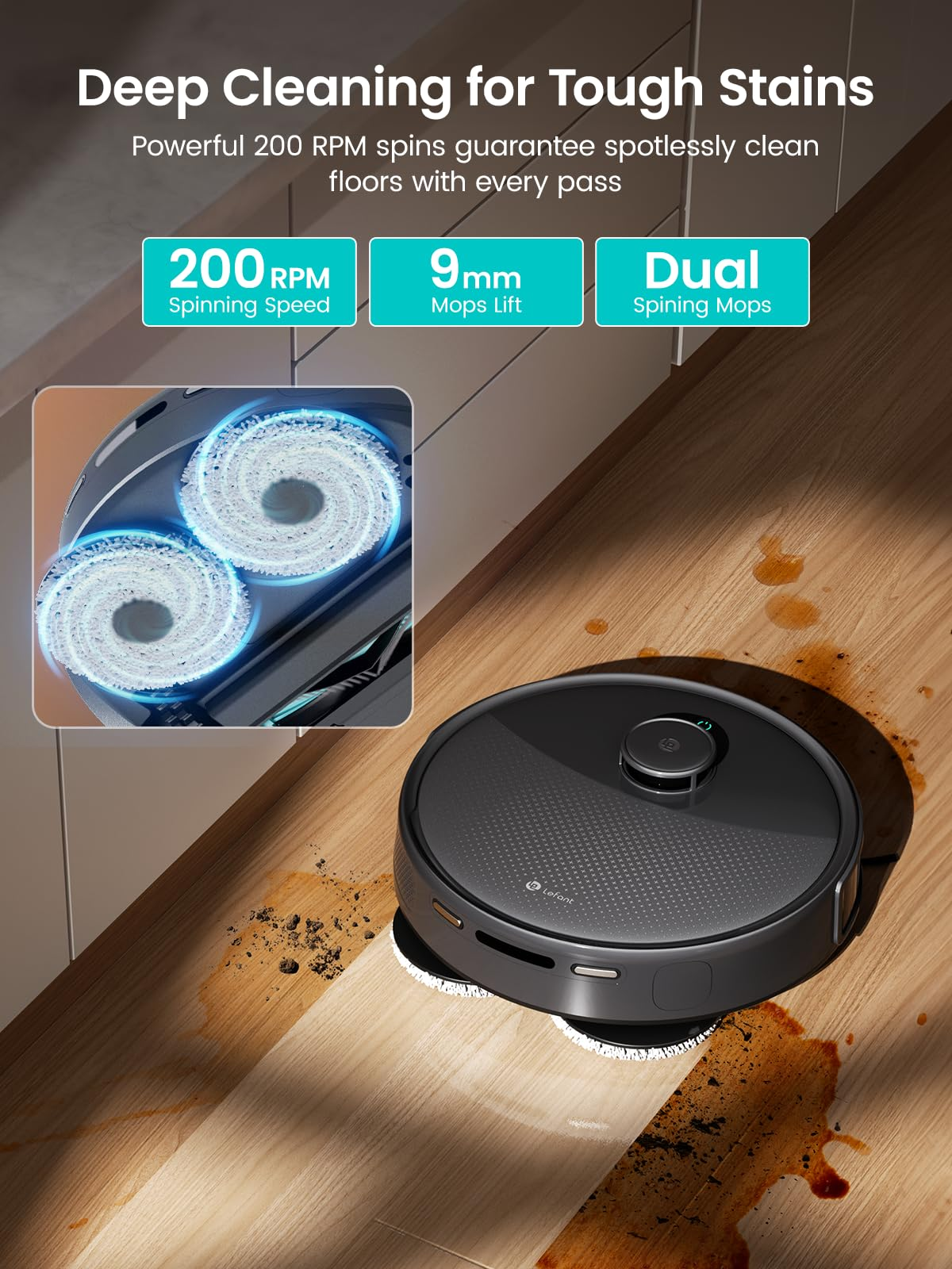 Lefant Robot Vacuum and Mop, 20000Pa Suction, 90-Day Self-Emptying, Obstacle Avoidance, Auto Mop Washing&Drying, All-in-One for Pet Hair Carpet, 5G WiFi Alexa/APP/iWatch Control, M3 Max