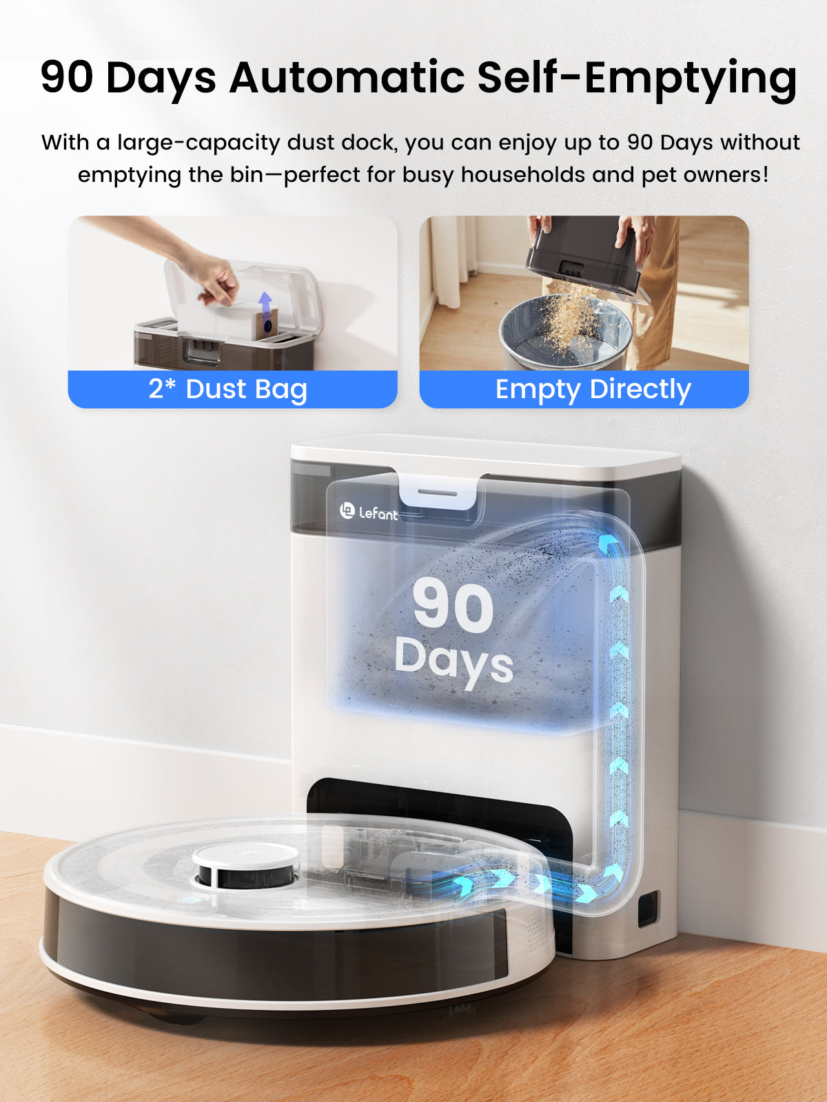 Lefant M2 Pro Robot Vacuum and Mop, 6000Pa Self-Emptying LiDAR Vacuum | Robotic Vacuum & Mop with LiDAR Navigation, PSD Obstacle Avoidance, Multi-Floor Mapping, 140min Battery, WiFi/Alexa