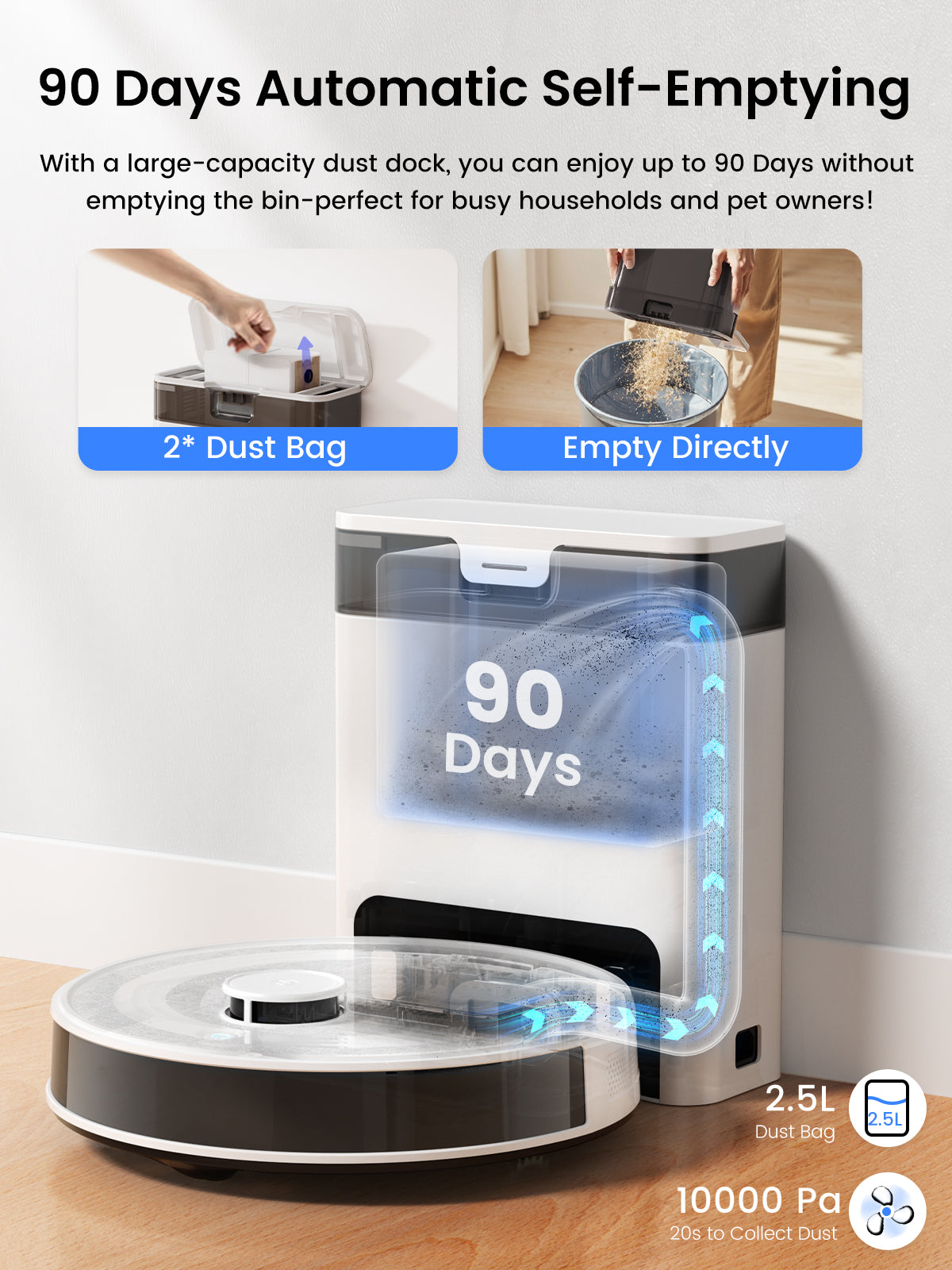 Lefant M2S Pro Robot Vacuum and Mop ,10000Pa, 240Min, Self-Emptying,190° PSD Obstacle Avoidance, dToF LiDAR Multi-Floor Mapping, APP Customized Cleaning, Carpet Detection, 5200mAh Battery