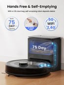 Lefant M2 Plus Robot Vacuum and Mop Combo, 75-Day Self-Emptying, 6000Pa Suction, Multi-Floor Mapping, No-Go Zones, 140 Min Runtime, 2.4G/5G WiFi, Alexa & App Control, Black
