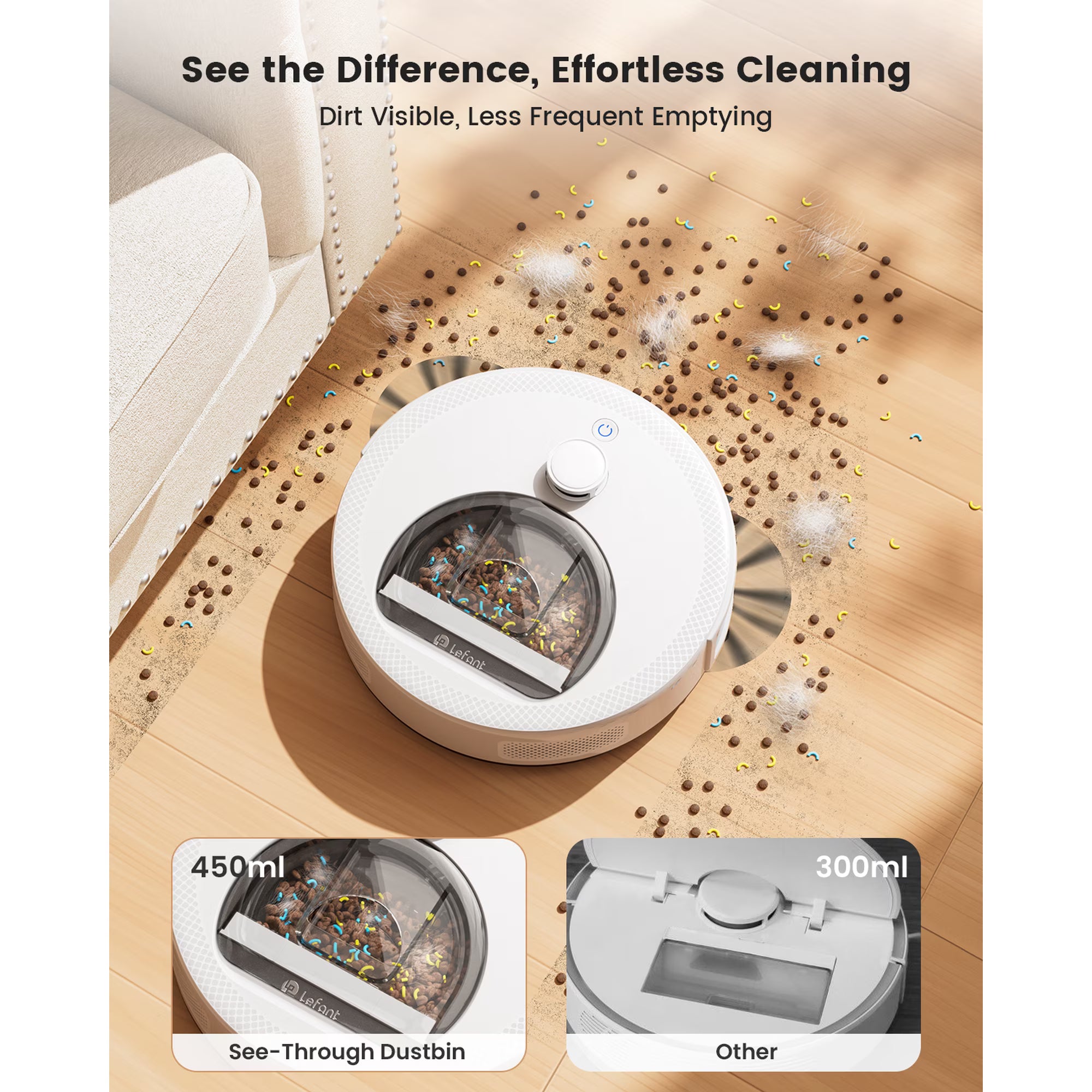 Lefant M330S LiDAR Navigation Robot Vacuum and Mop, 450ml Visible Dustbin, 190° PSD Obstacle Avoidance, Multi-Level Mapping, Robot Vacuum Cleaner for Hardwood Carpets Pet Hair