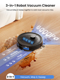 Lefant M2 Plus Robot Vacuum and Mop Combo, 75-Day Self-Emptying, 6000Pa Suction, Multi-Floor Mapping, No-Go Zones, 140 Min Runtime, 2.4G/5G WiFi, Alexa & App Control, Black