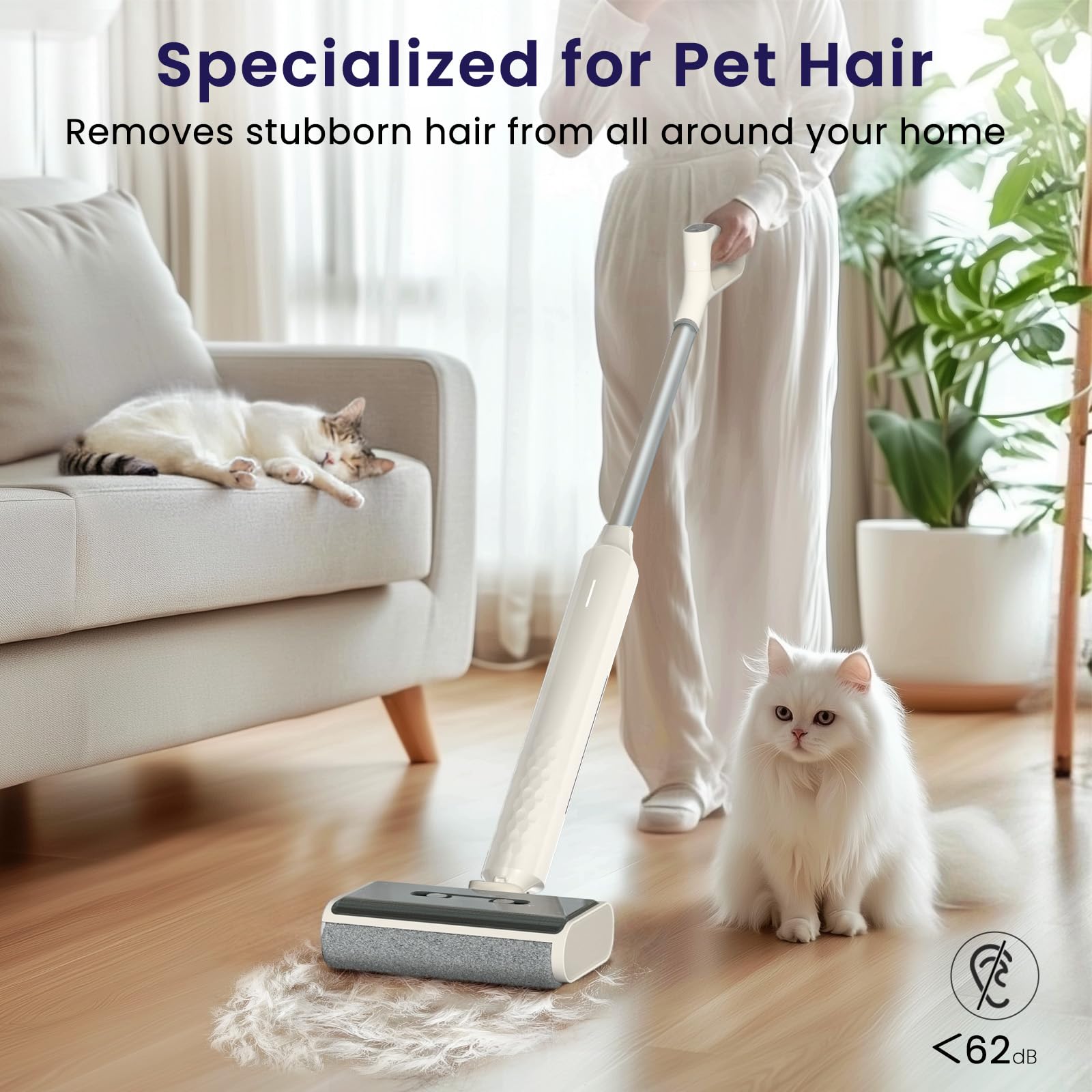 Lefant LS100 Smart Cordless Wet Dry Vacuum Cleaner and Mop for Hard Floors,Lightweight Stick Vacuum with 60 Min Runtime,Great for Sticky Messes and Pet Hair, Space-Saving Design, Ivory White