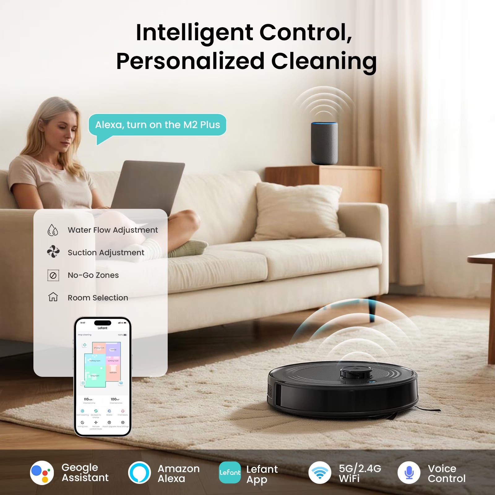 Lefant M2 Plus LiDAR Navigation Robot Vacuum and Mop, 7000Pa Suction, Multi-Floor Mapping, Self-Emptying and Filling, Robot Vacuum for Floors Pet Hair