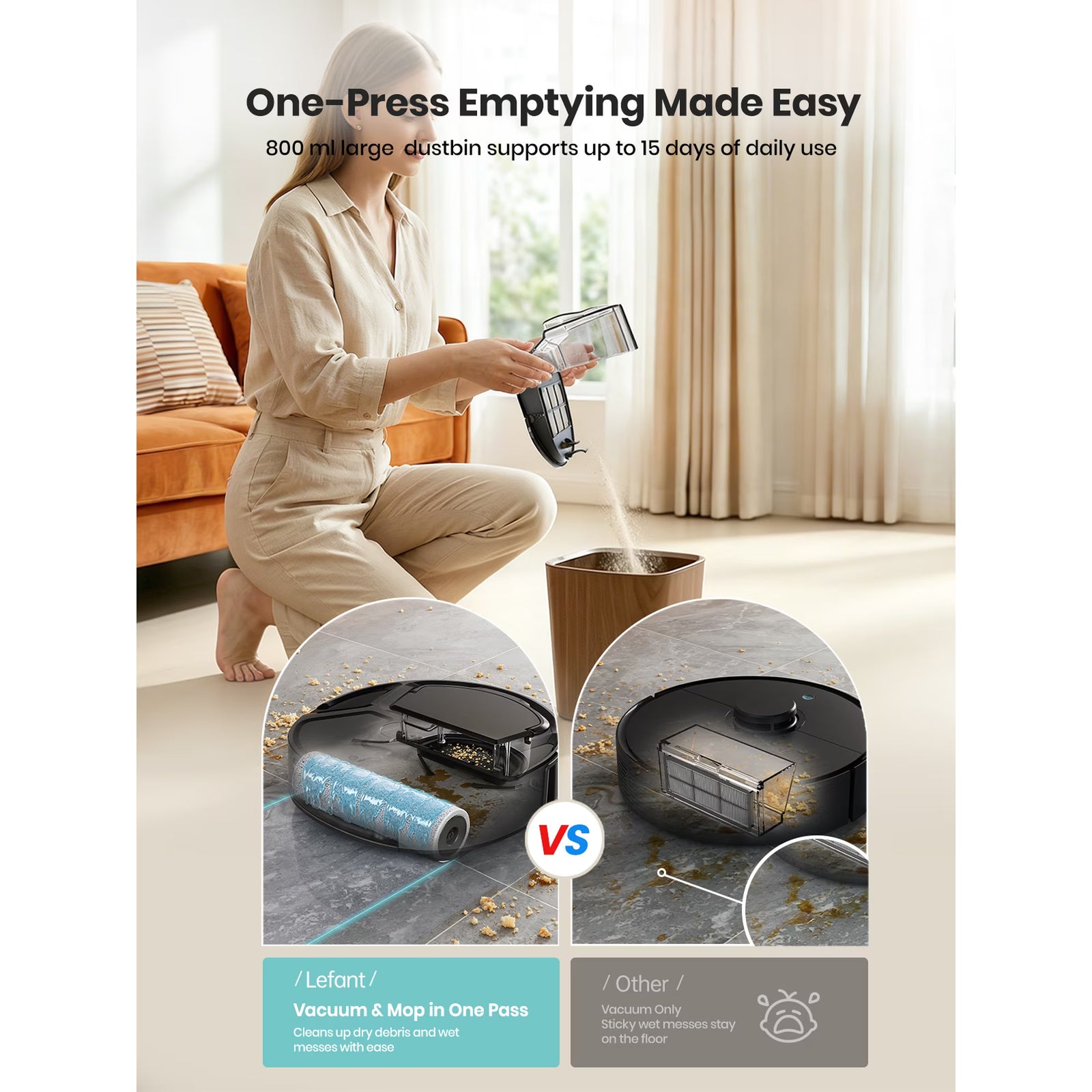 Lefant M265 Robot Vacuum and Mop with 20000Pa Suction, All-in-One Self-Cleaning Dock, Self-Emptying, LiDAR Navigation, Anti-Tangle Pet Hair Cleaning