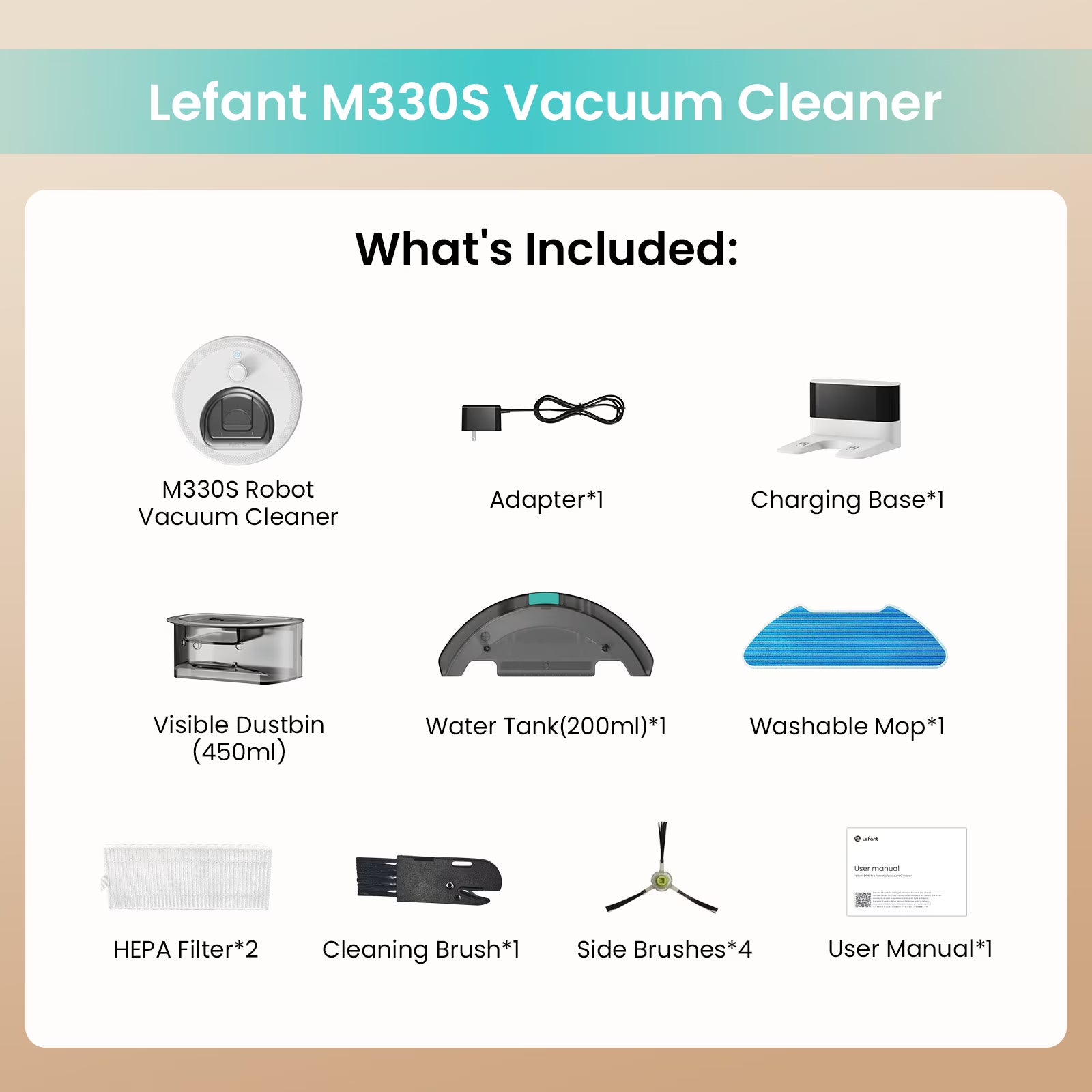 Lefant M330S LiDAR Navigation Robot Vacuum and Mop, 450ml Visible Dustbin, 190° PSD Obstacle Avoidance, Multi-Level Mapping, Robot Vacuum Cleaner for Hardwood Carpets Pet Hair