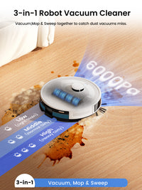Lefant M2L Plus Robot Vacuum and Mop, 75-Day Self-Emptying, 6000Pa Powerful Suction, Multi-Floor Mapping, Customized Cleaning, 130-Min Runtime, 2.4G/5G WiFi, Alexa & App Control
