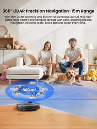 Lefant M2 Plus Robot Vacuum and Mop Combo, 75-Day Self-Emptying, 6000Pa Suction, Multi-Floor Mapping, No-Go Zones, 140 Min Runtime, 2.4G/5G WiFi, Alexa & App Control, Black
