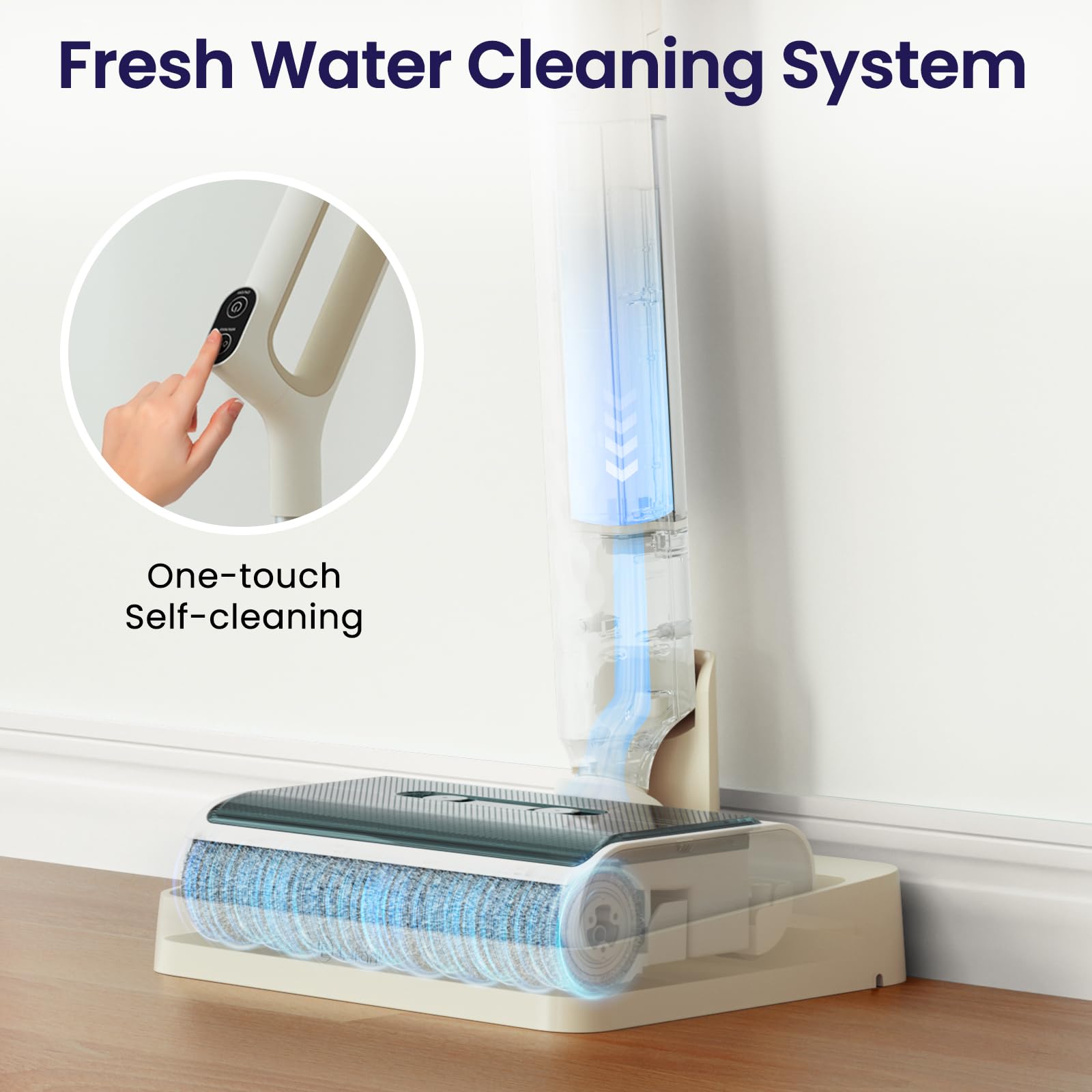 Lefant LS100 Smart Cordless Wet Dry Vacuum Cleaner and Mop for Hard Floors,Lightweight Stick Vacuum with 60 Min Runtime,Great for Sticky Messes and Pet Hair, Space-Saving Design, Ivory White