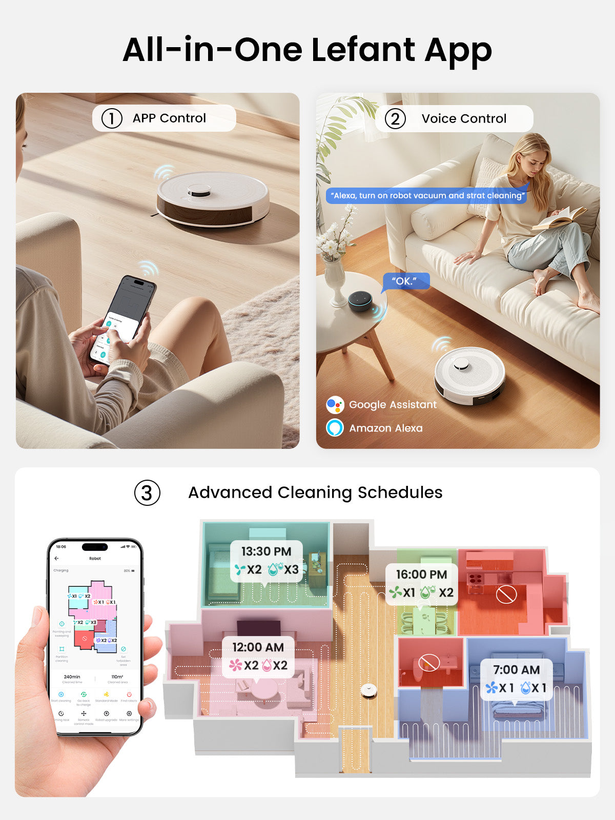 Lefant M2L Plus Robot Vacuum and Mop, 75-Day Self-Emptying, 6000Pa Powerful Suction, Multi-Floor Mapping, Customized Cleaning, 130-Min Runtime, 2.4G/5G WiFi, Alexa & App Control