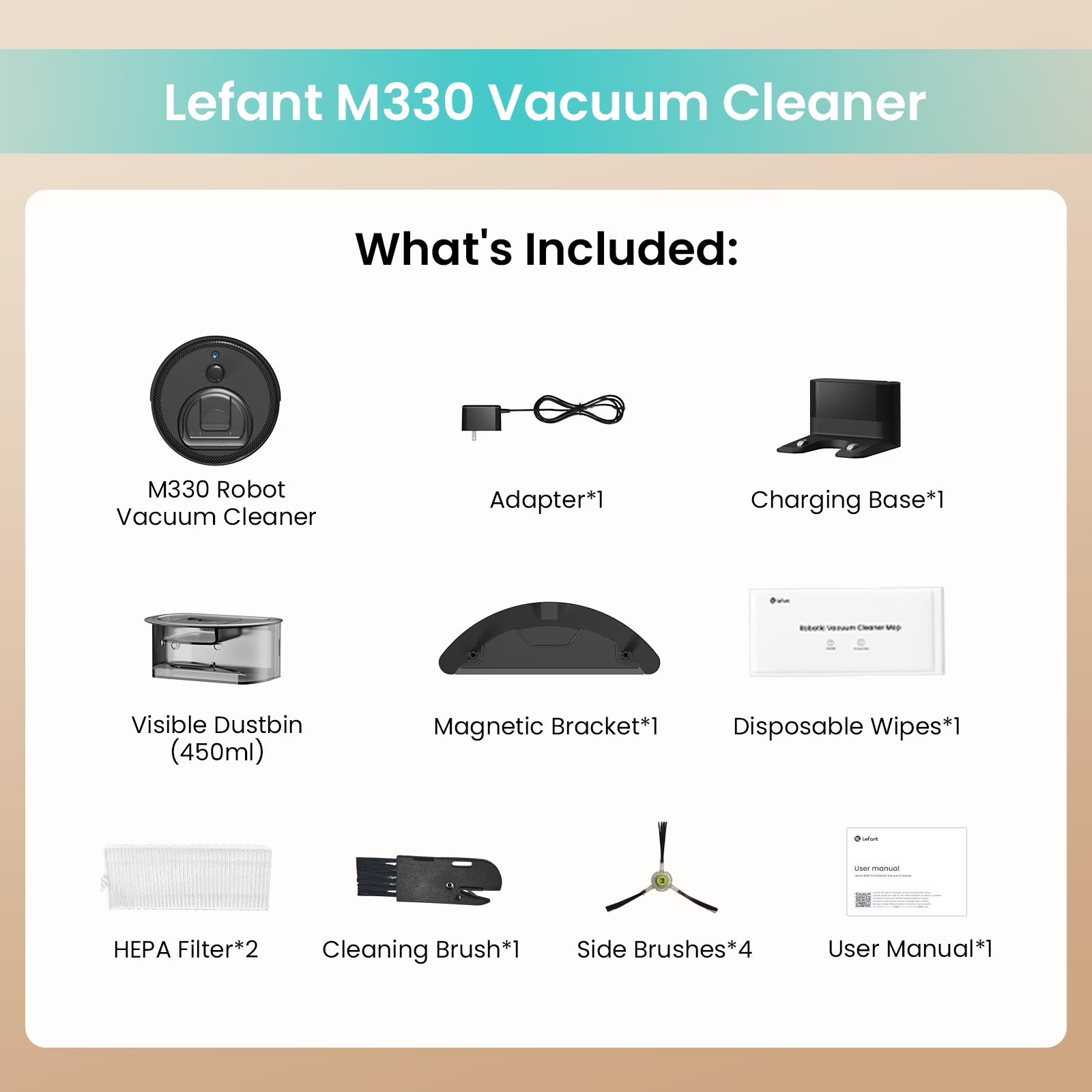 Lefant M330 Robot Vacuum and Mop with LiDAR Navigation, 450ml Visible Dustbin with Obstacle Avoidance, Perfect for Hardwood Carpets