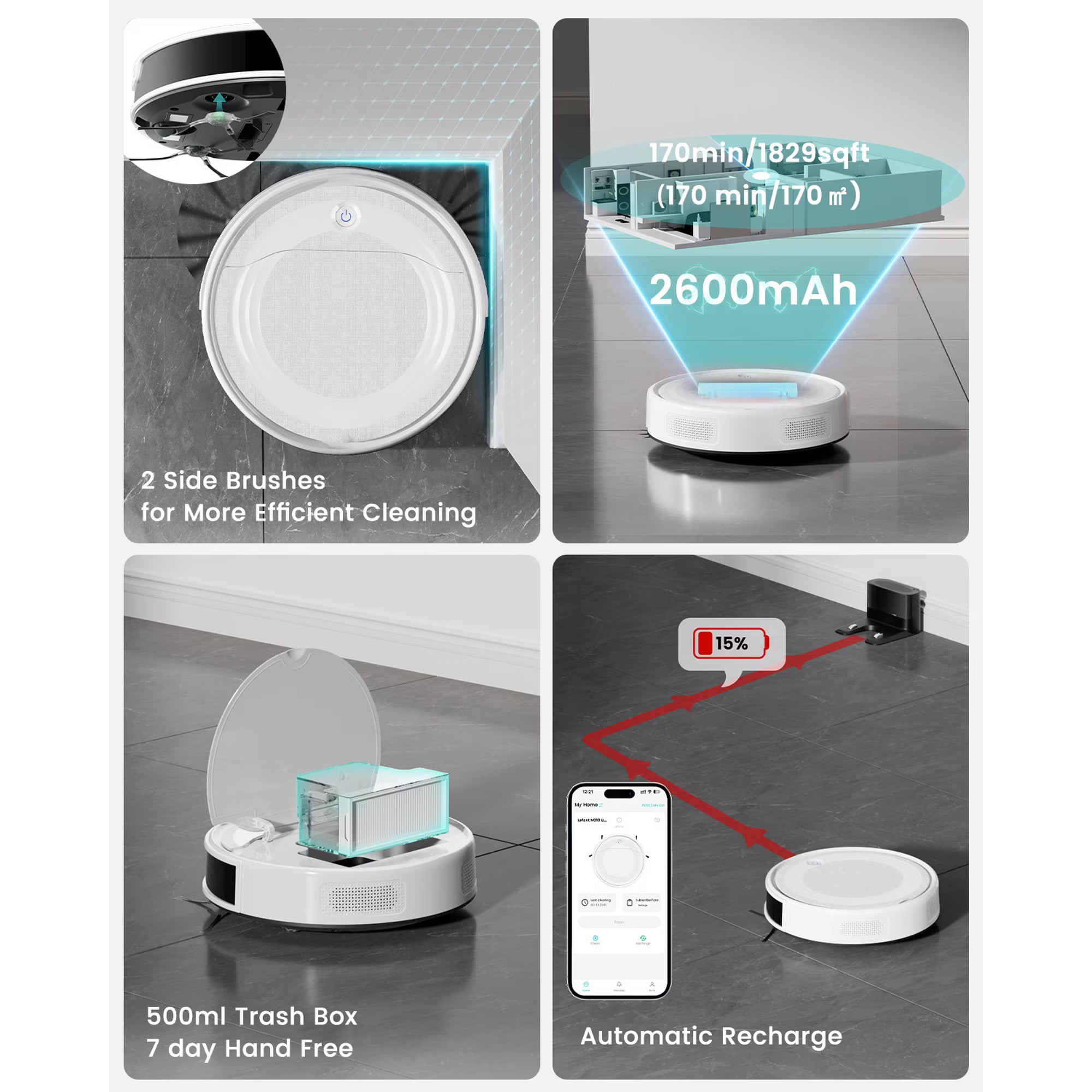 Lefant M310 Ultra Robot Vacuum and Mop Combo, Ultra-thin Robot Vacuum Cleaner with 6000Pa Suction, Ideal for Pet hair