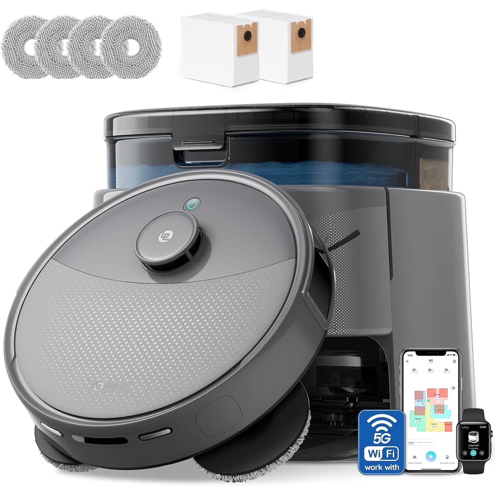 Lefant M3 Max Robot Vacuum and Mop, 113°F Hot Water Auto Mop Washing & Cool Air Drying, Self-Emptying & Refilling