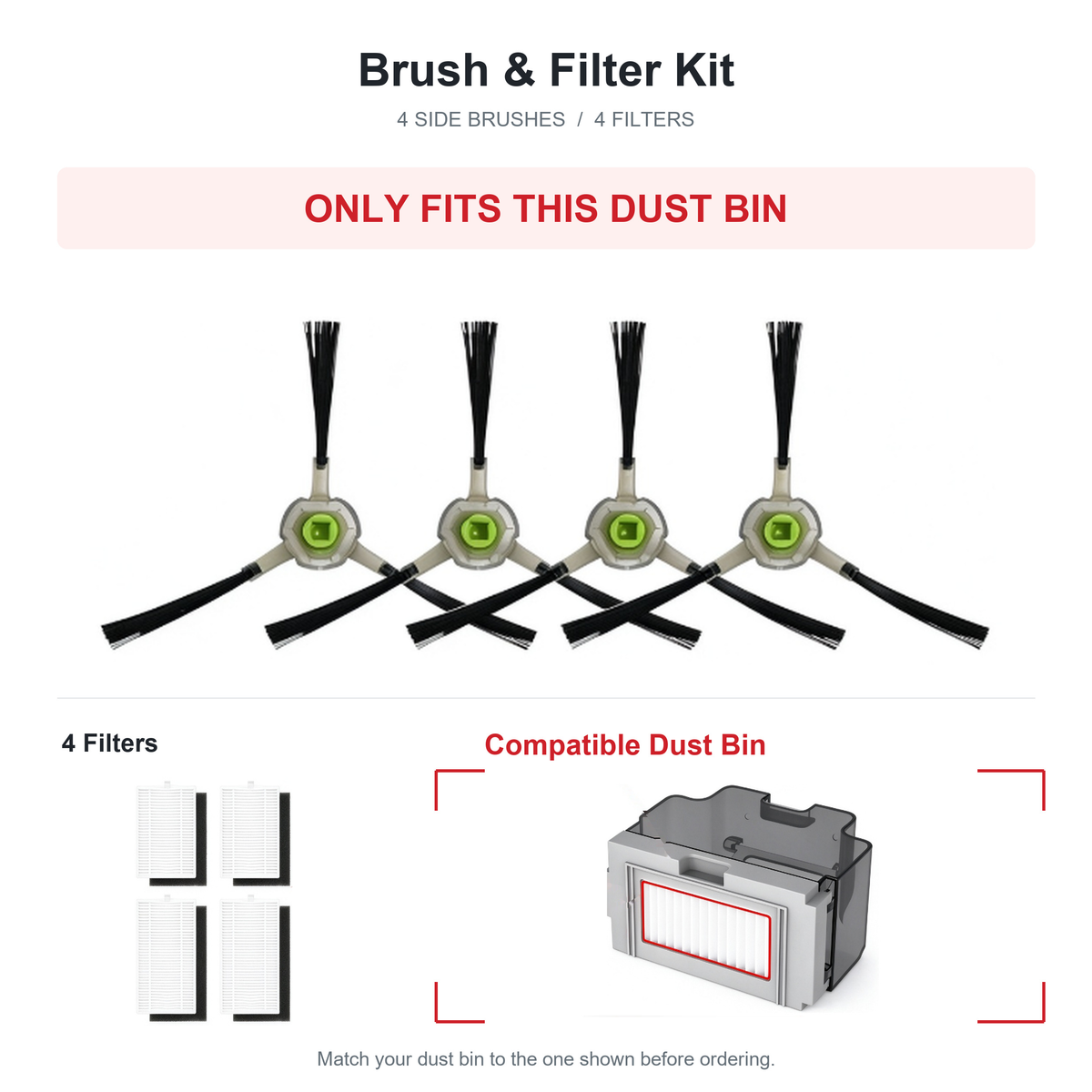 Lefant M210/M210P Replacement Kit 4 Side Brushes 4 HEPA