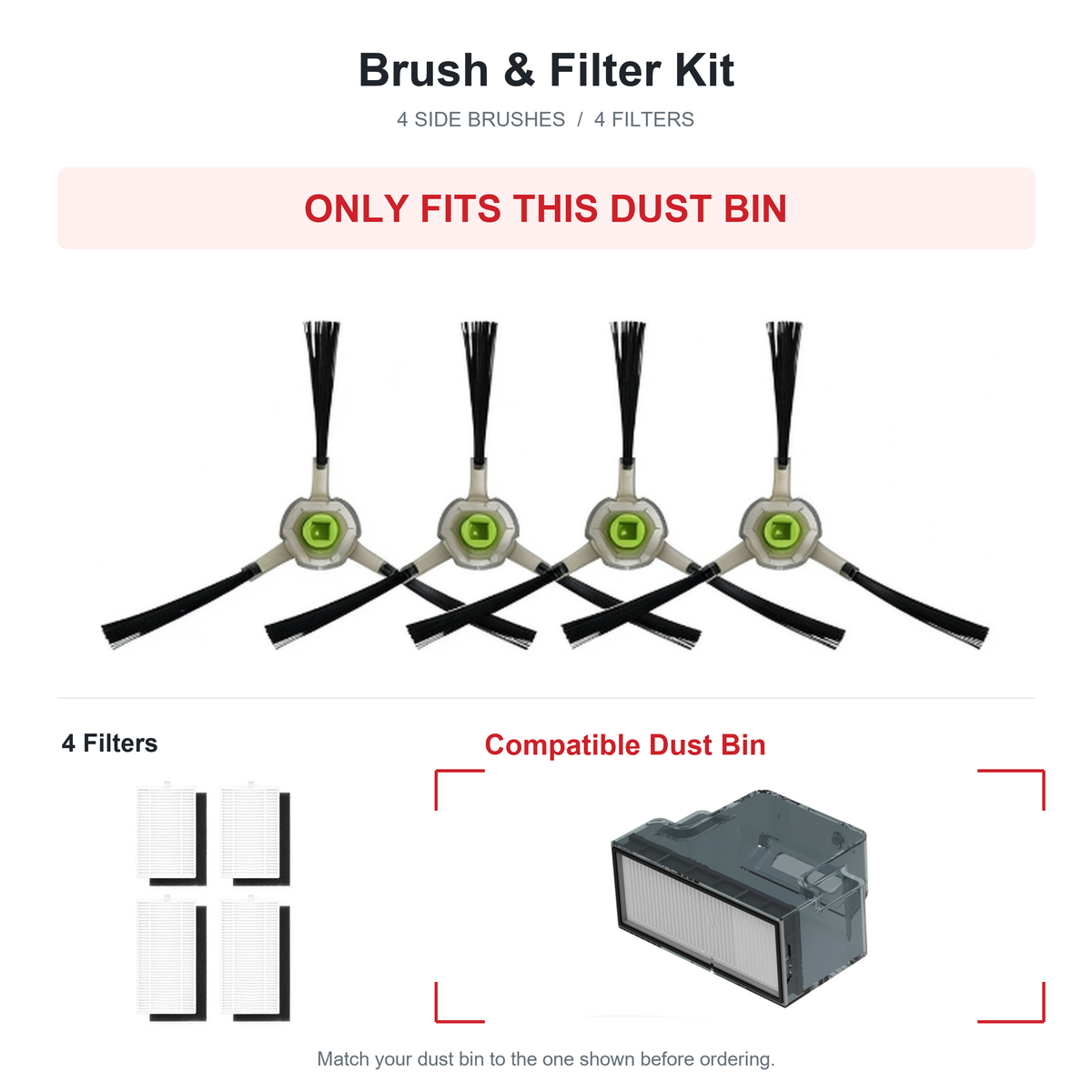 Lefant  M210 PRO Replacement Kit 4 Side Brushes 4 HEPA