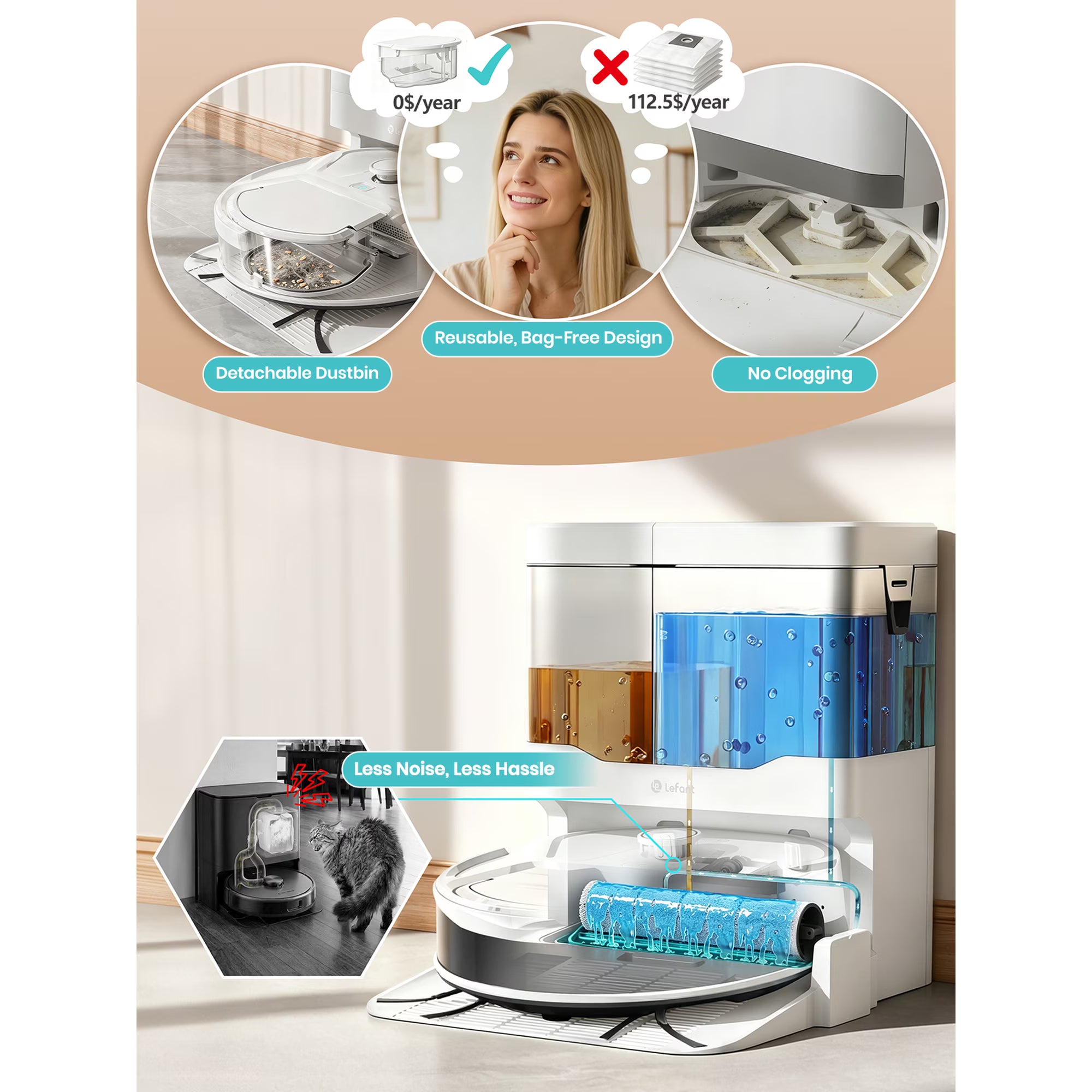 Lefant M265 Robot Vacuum and Mop with 20000Pa Suction, Self-Emptying & Self-Cleaning Roller Mop, LiDAR Navigation, Anti-Tangle Pet Hair Cleaning