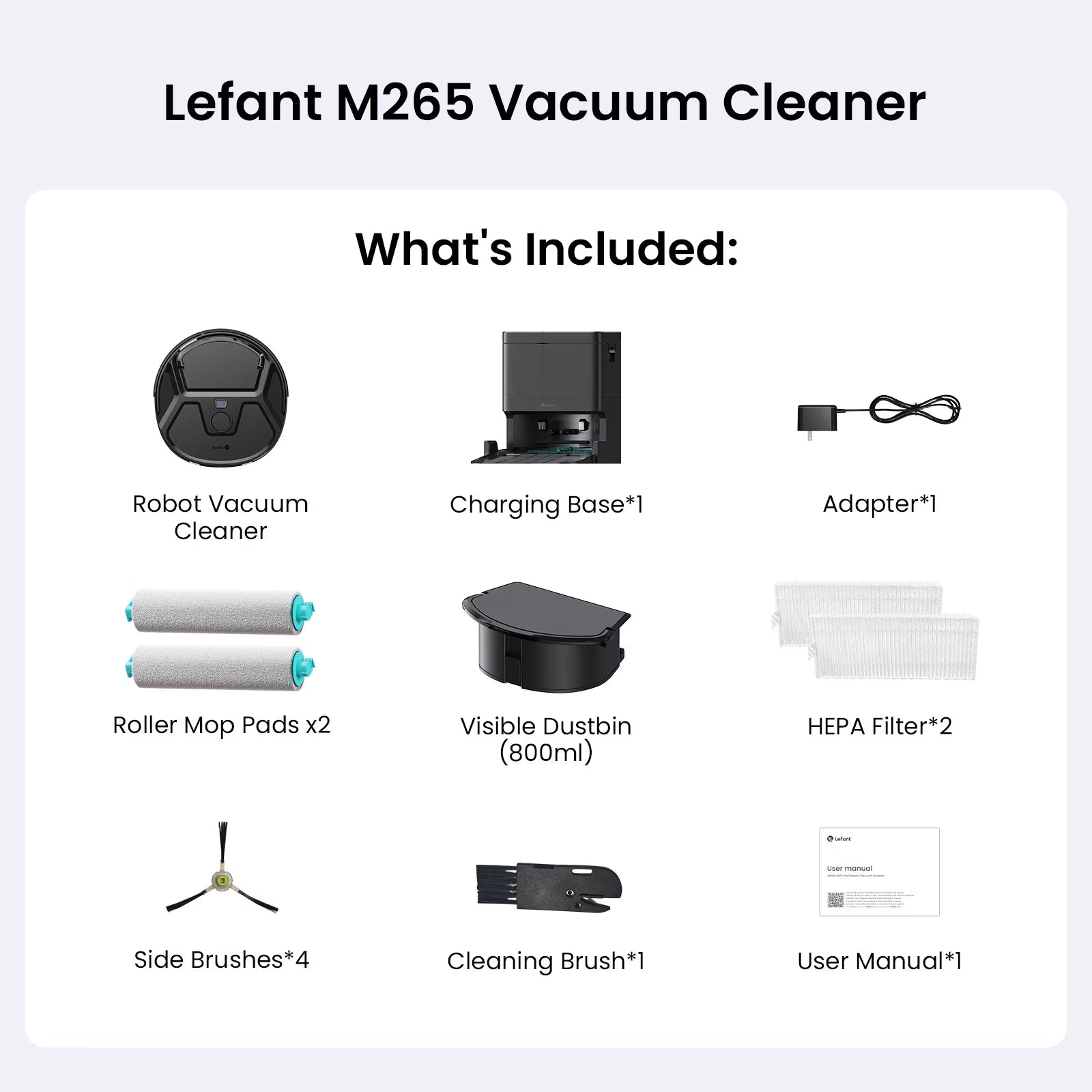 Lefant M265 Robot Vacuum and Mop with 20000Pa Suction, All-in-One Self-Cleaning Dock, Self-Emptying, LiDAR Navigation, Anti-Tangle Pet Hair Cleaning