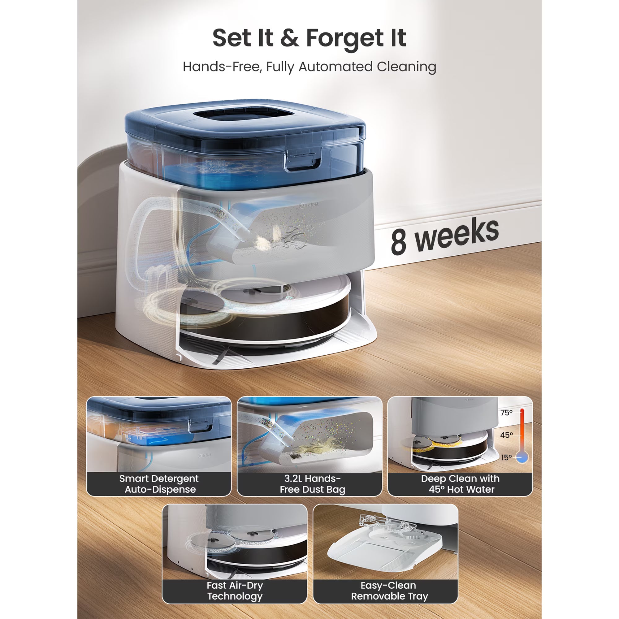 Lefant M3L Robot Vacuum and Mop, 12000Pa Suction, LiDAR Obstacle Avoidance, All-in-One for Pet Hair Carpet