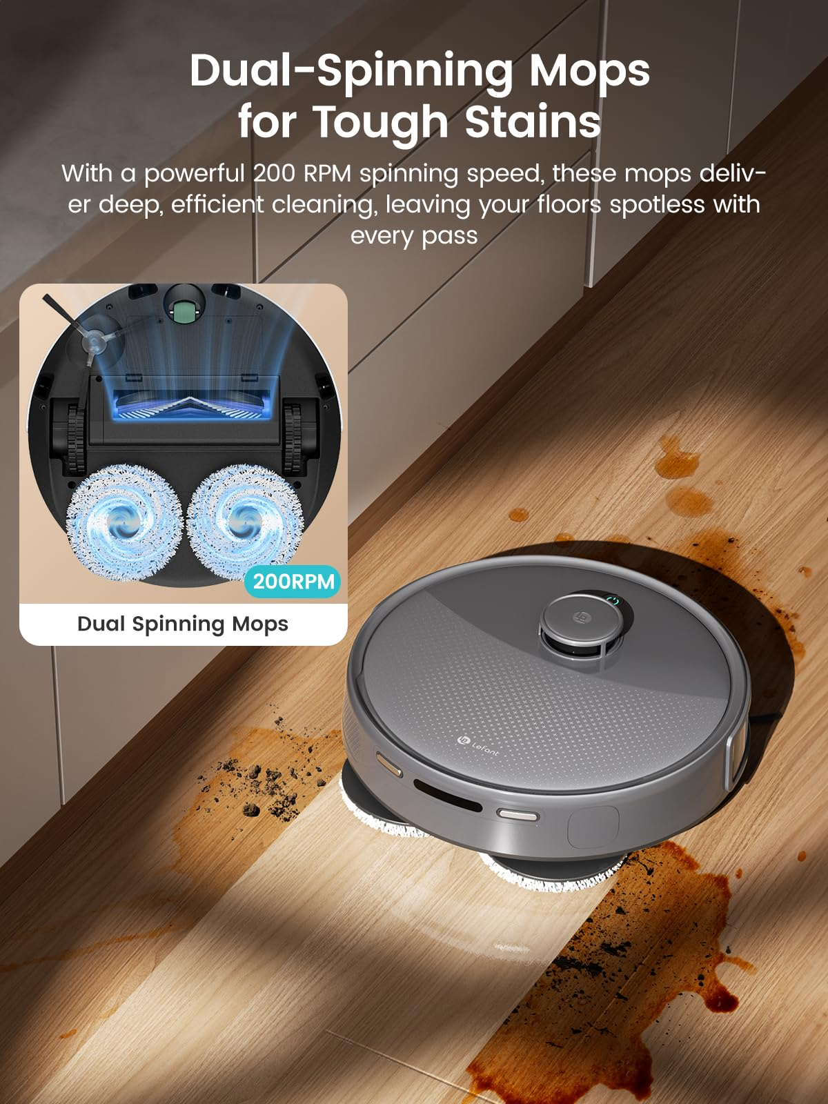 Lefant Robot Vacuum and Mop, 20000Pa Suction, 90-Day Self-Emptying, Obstacle Avoidance, Auto Mop Washing&Drying, All-in-One for Pet Hair Carpet, 5G WiFi Alexa/APP/iWatch Control, M3 Max