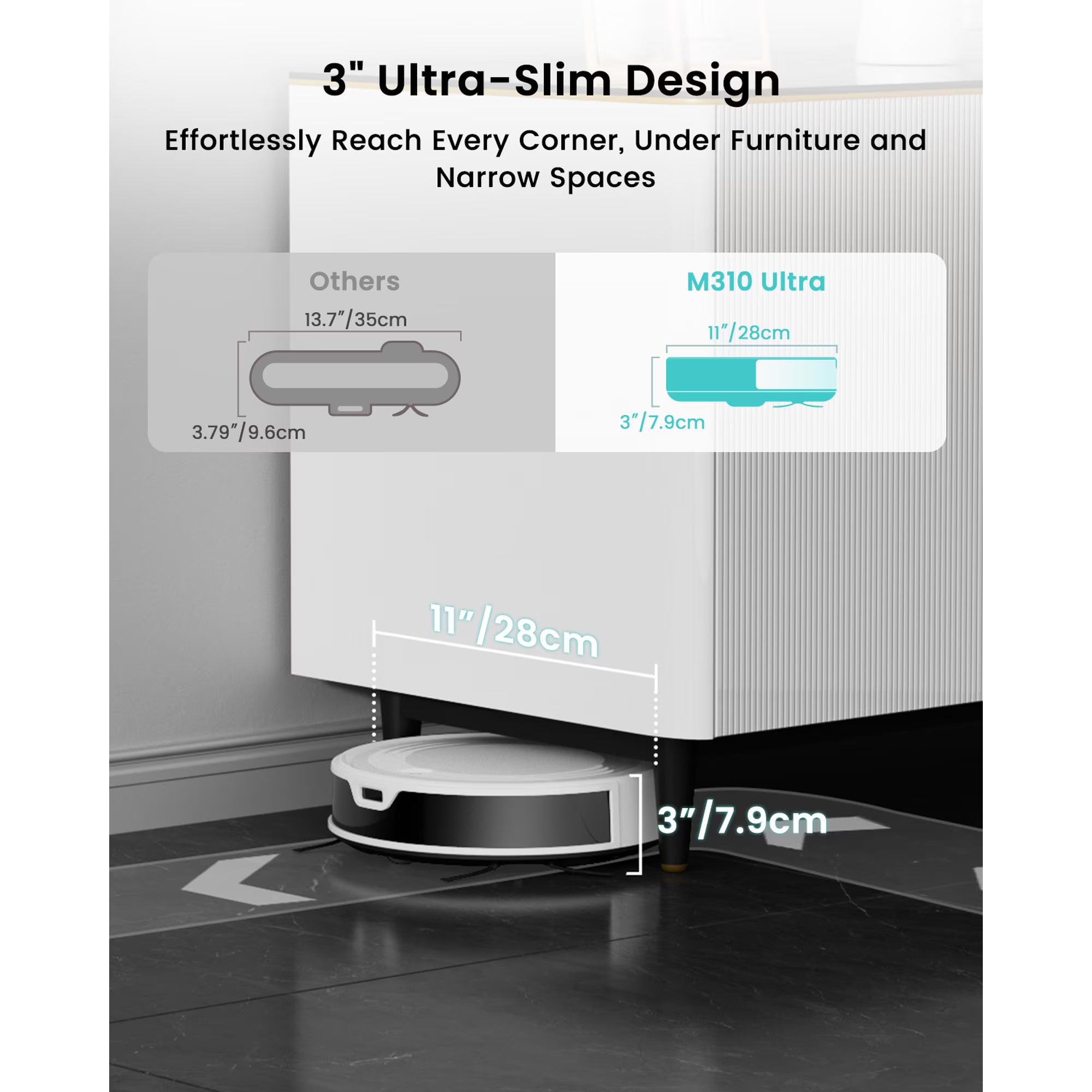 Lefant M310 Ultra Robot Vacuum and Mop Combo, Ultra-thin Robot Vacuum Cleaner with 6000Pa Suction, Ideal for Pet hair