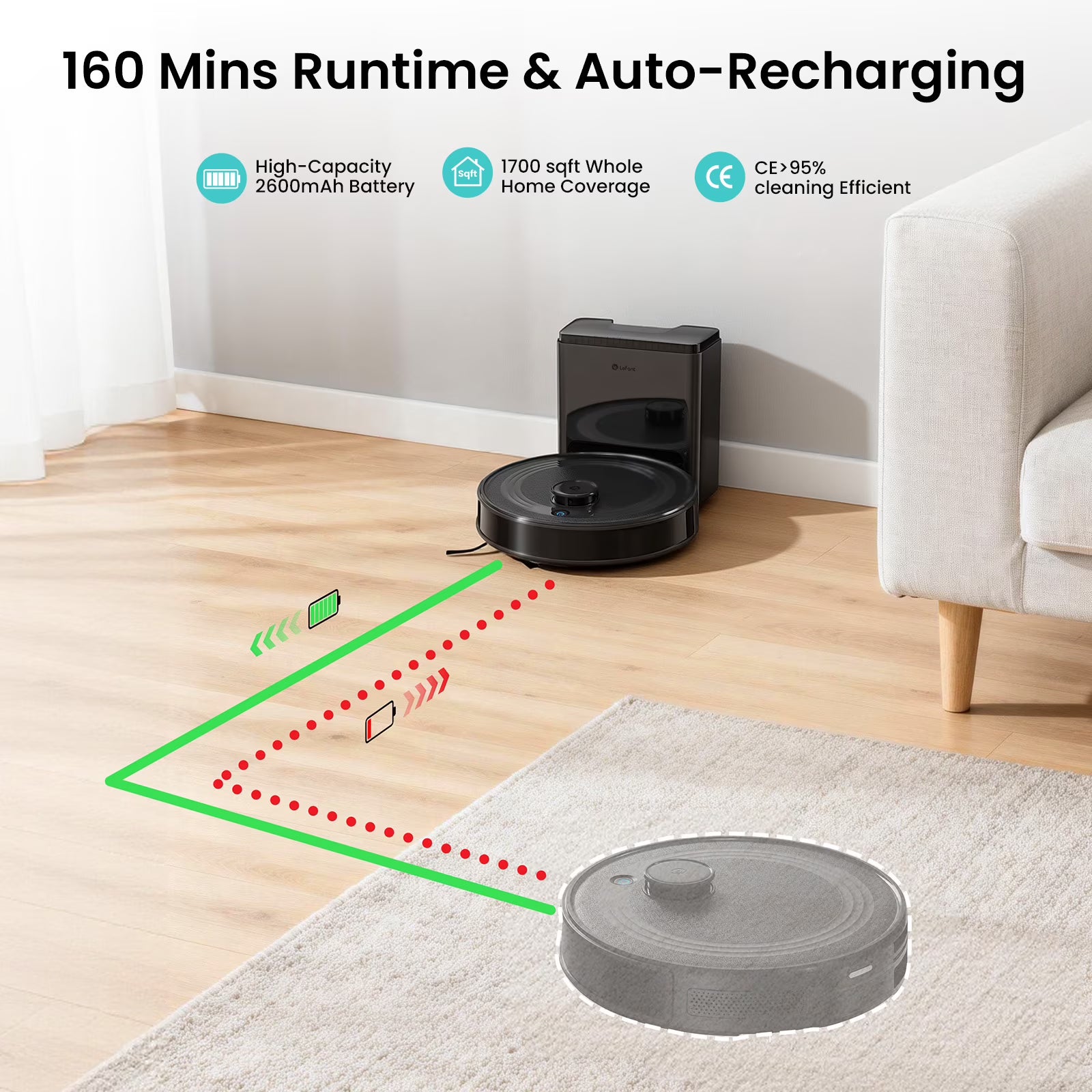 Lefant M2 Plus LiDAR Navigation Robot Vacuum and Mop, 7000Pa Suction, Multi-Floor Mapping, Self-Emptying and Filling, Robot Vacuum for Floors Pet Hair