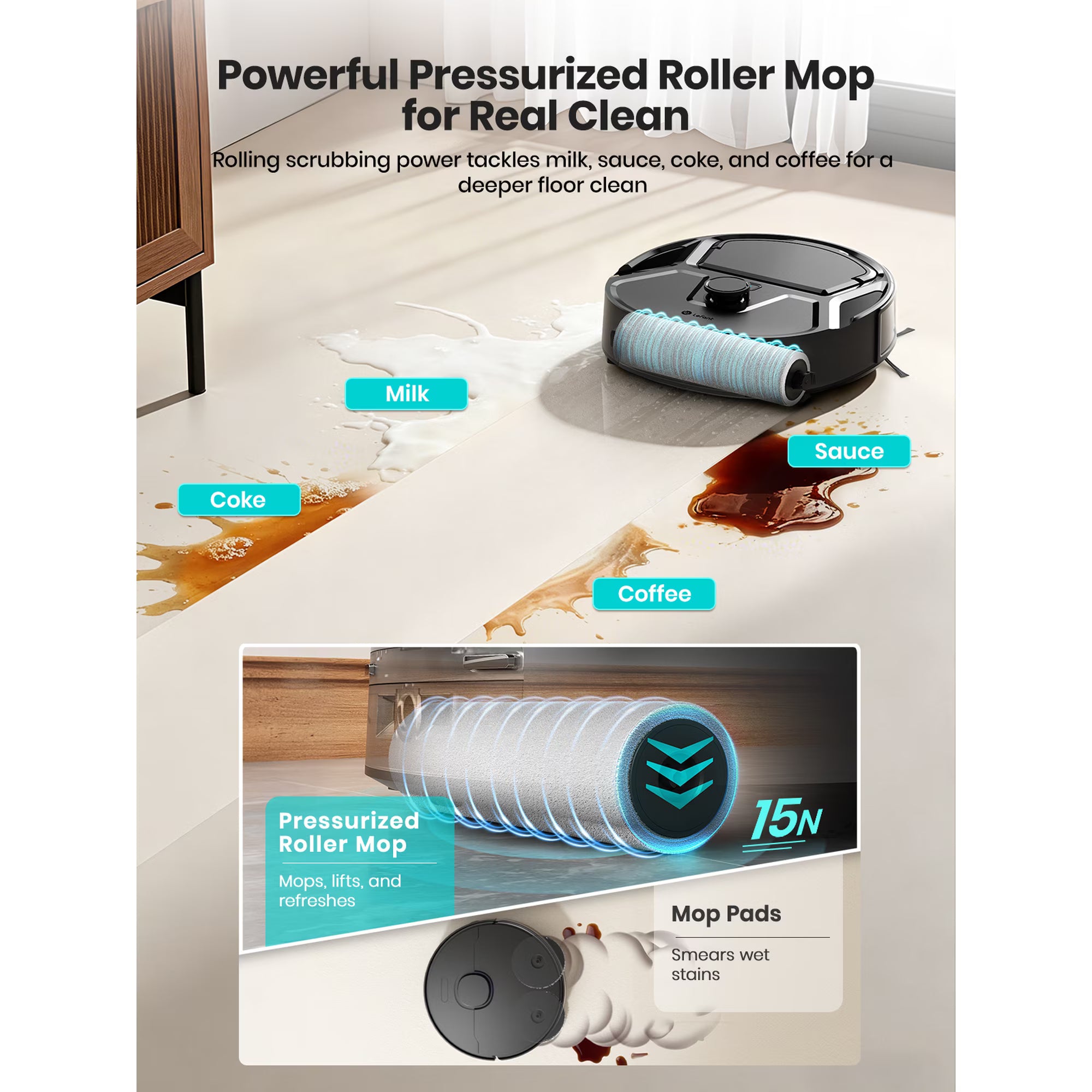 Lefant M265 Robot Vacuum and Mop with 20000Pa Suction, All-in-One Self-Cleaning Dock, Self-Emptying, LiDAR Navigation, Anti-Tangle Pet Hair Cleaning